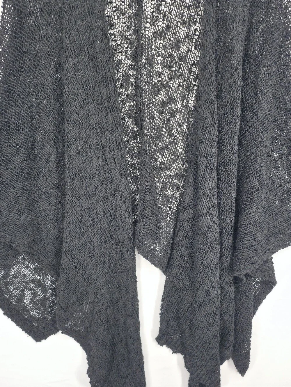 Coldwater Creek Black Open Knit Shawl Wrap One Size Boho Lagenlook Minimalist